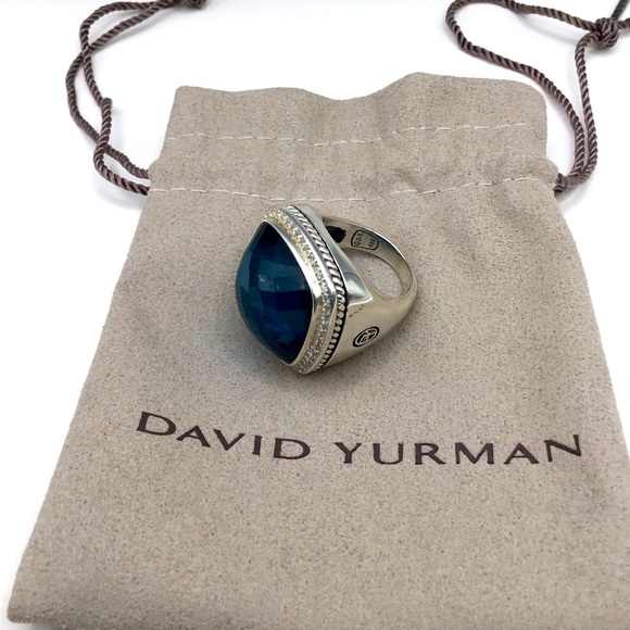 Stunning David Yurman Hampton Blue Topaz w Diamonds Albion Statement Ring! NEW! - Picture 4 of 12